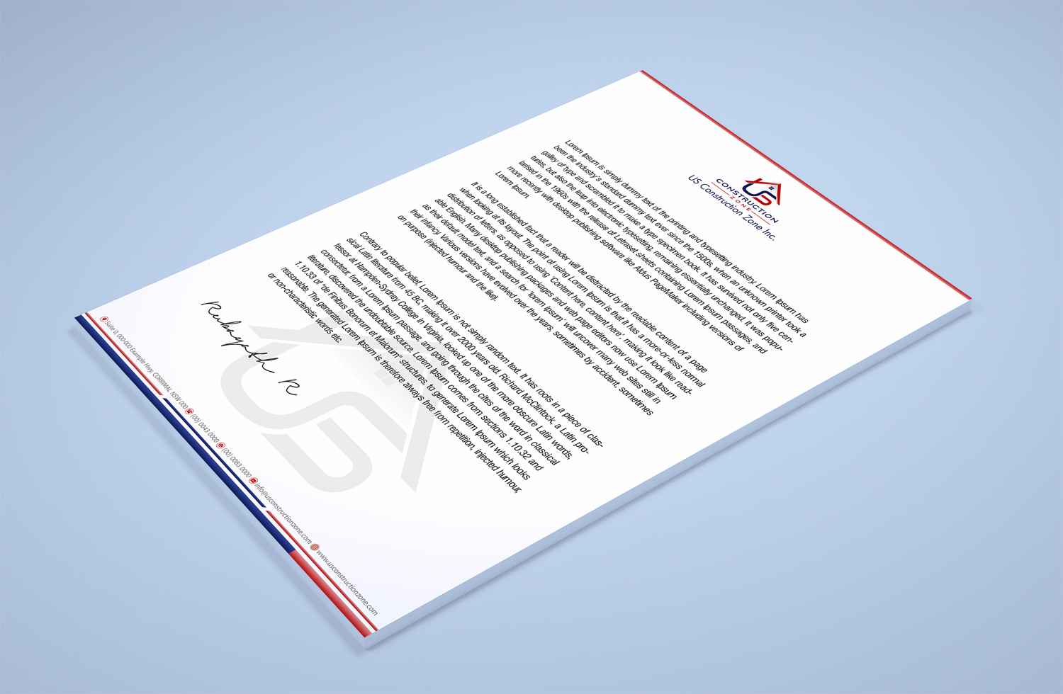 Letterhead Design by Petter Goms for US Construction Zone, Inc.  | Design #20045221