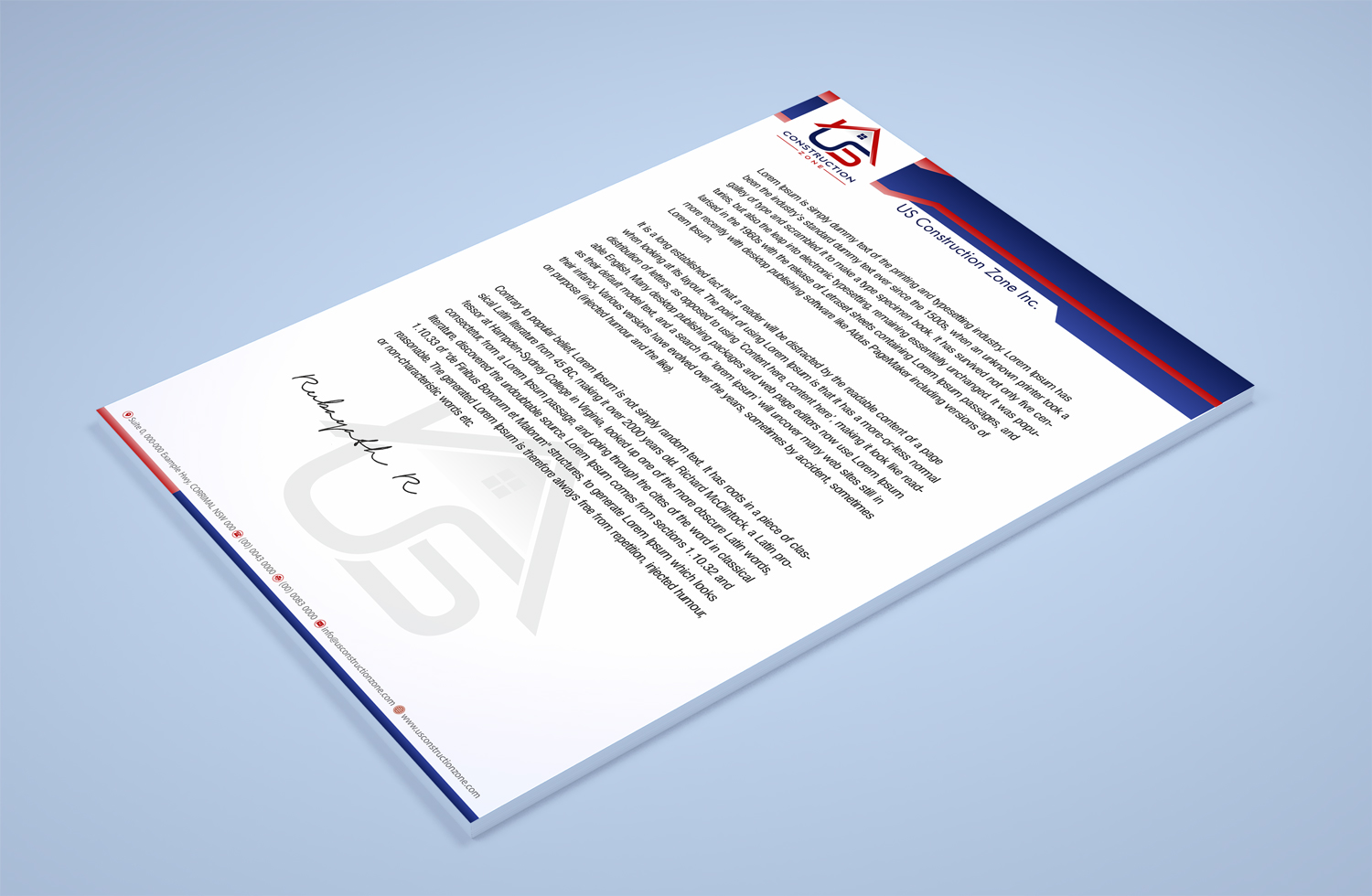 Letterhead Design by Petter Goms for US Construction Zone, Inc.  | Design #20045261