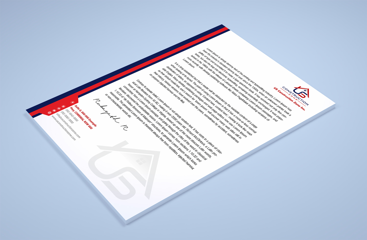 Letterhead Design by Petter Goms for US Construction Zone, Inc.  | Design #20045472