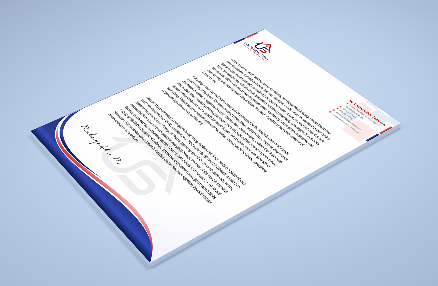 Letterhead Design by Petter Goms for US Construction Zone, Inc.  | Design #20045567