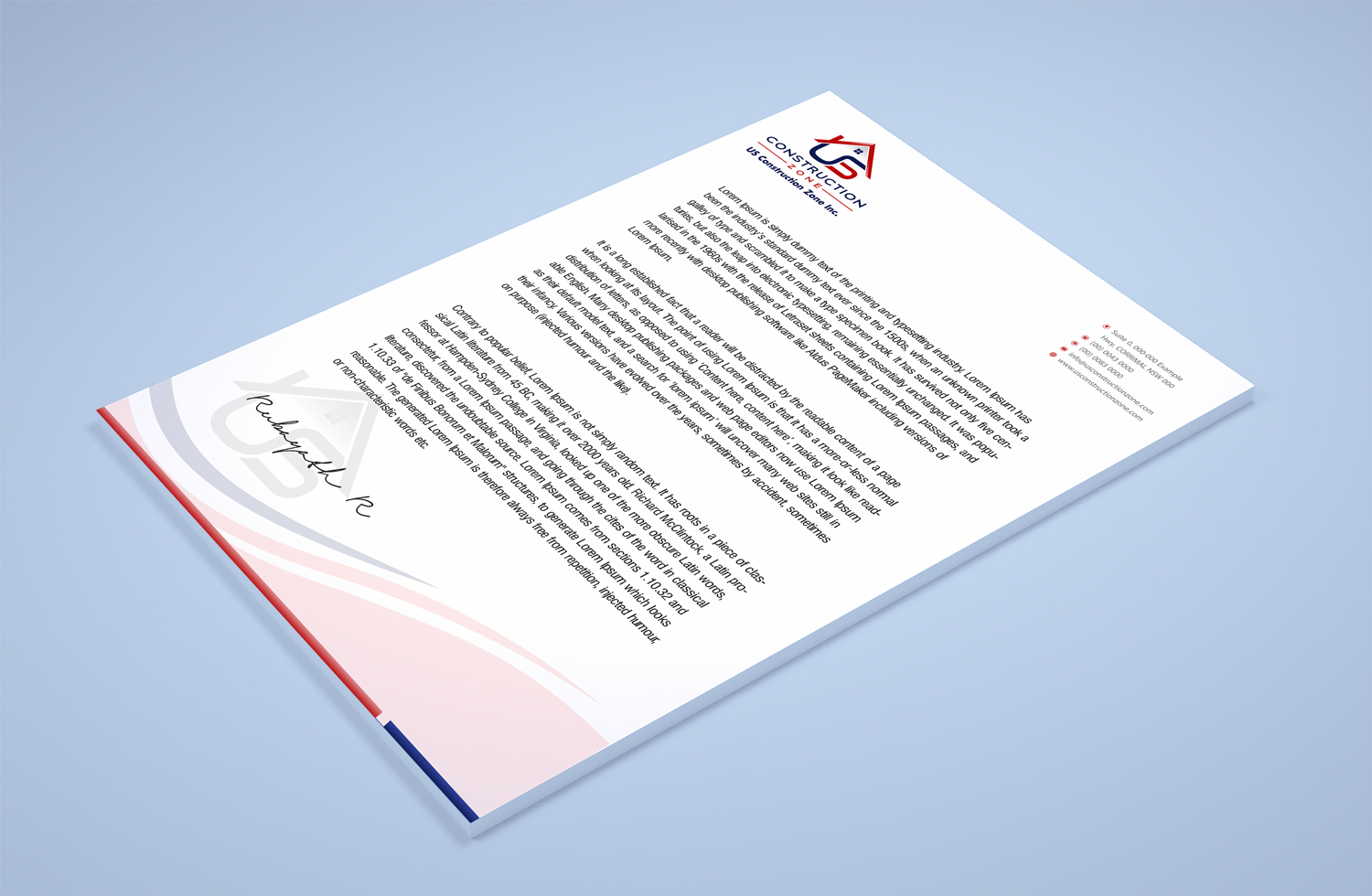 Letterhead Design by Petter Goms for US Construction Zone, Inc.  | Design #20047817