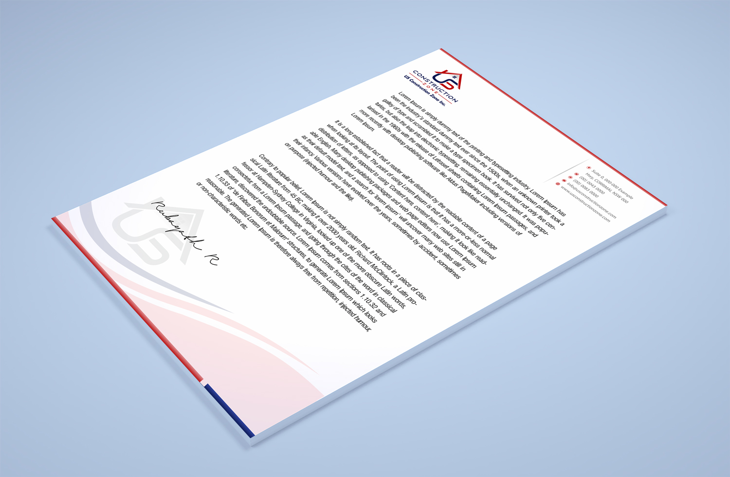 Letterhead Design by Petter Goms for US Construction Zone, Inc.  | Design #20047939