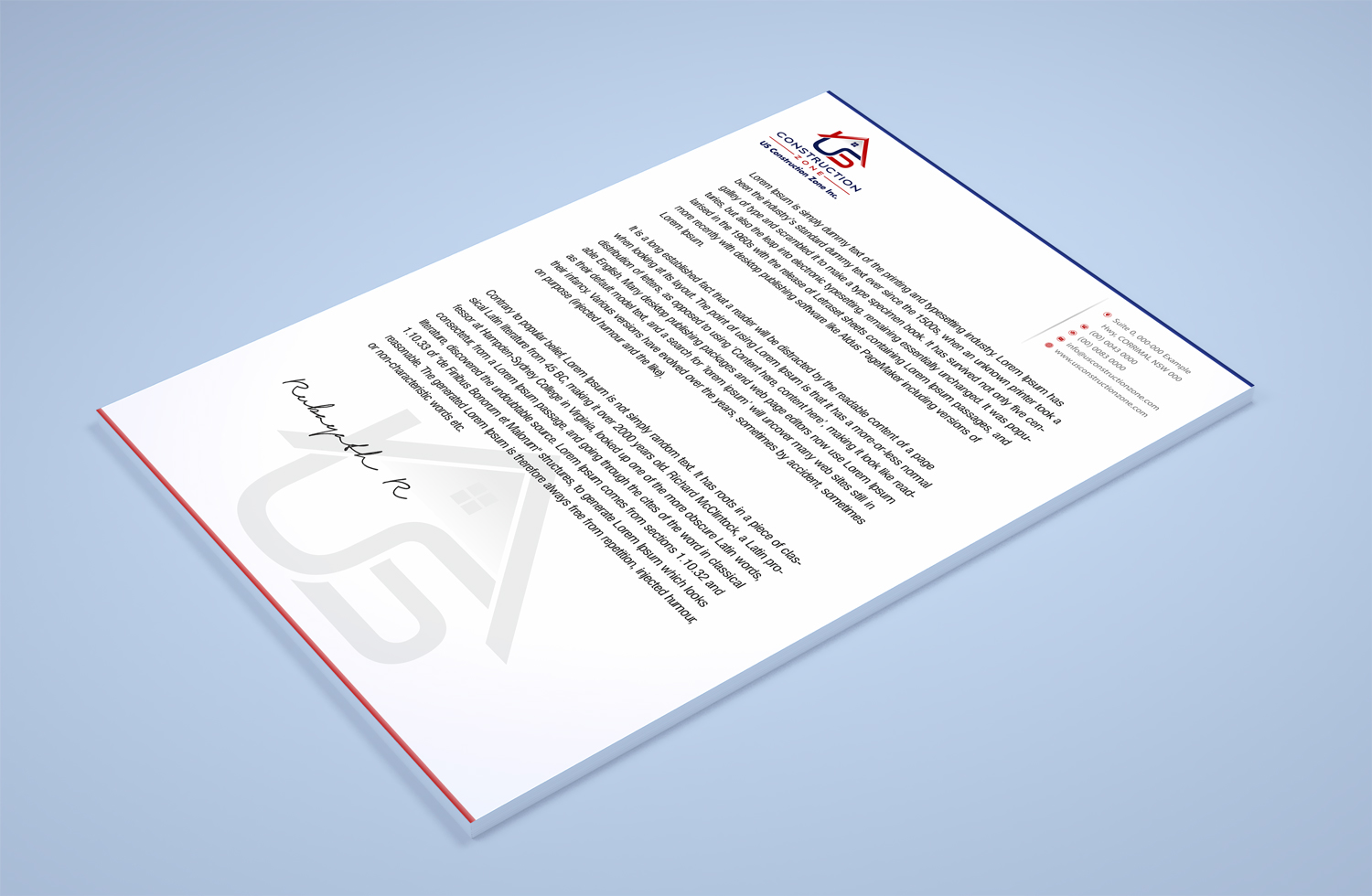 Letterhead Design by Petter Goms for US Construction Zone, Inc.  | Design #20048004