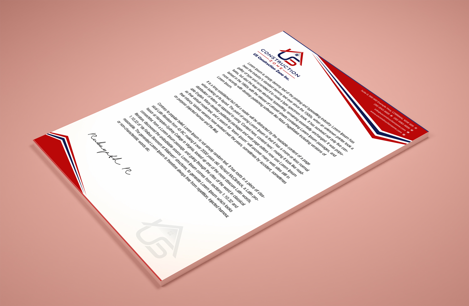 Letterhead Design by Petter Goms for US Construction Zone, Inc.  | Design #20048225