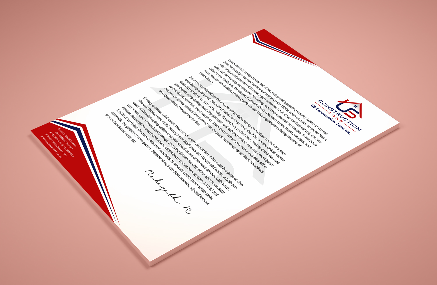 Letterhead Design by Petter Goms for US Construction Zone, Inc.  | Design #20048347