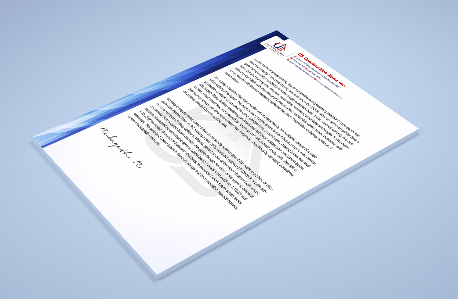 Letterhead Design by Petter Goms for US Construction Zone, Inc.  | Design #20049060