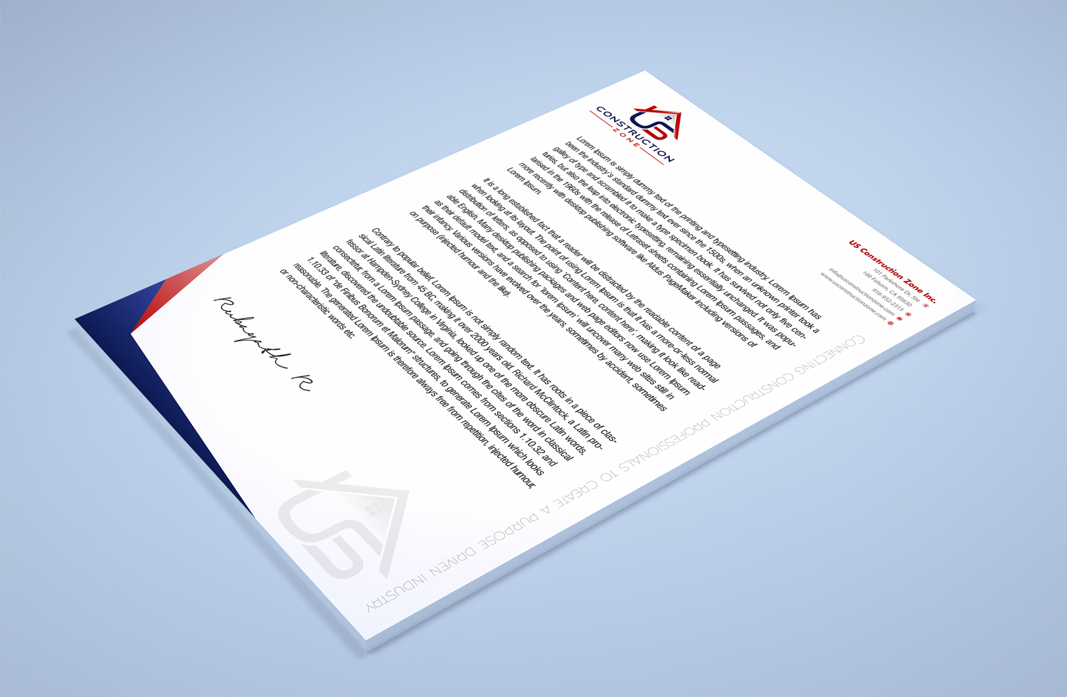 Letterhead Design by Petter Goms for US Construction Zone, Inc.  | Design #20053034