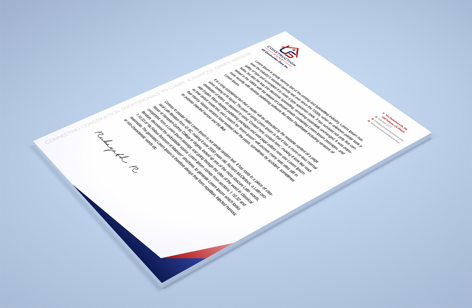 Letterhead Design by Petter Goms for US Construction Zone, Inc.  | Design #20053041