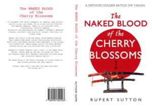 'The Naked Blood of the Cherry Blossoms' novel: book cover design (inc back & side) | Diseño de portada de libro por illuminati-design