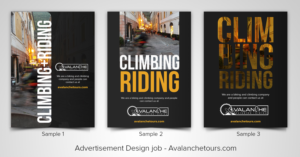 Avalanchetours.com is a mountain biking and climbing  travel  company. We need a advertisement fo... | Diseño Publicitario por ARTOGRAPHY