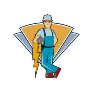 Illustration of electrician leaning on lightning bolt | Diseño Gráfico por Wally_F