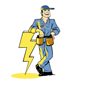 Illustration of electrician leaning on lightning bolt | Diseño Gráfico por Tomi Ax