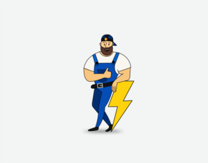 Illustration of electrician leaning on lightning bolt | Diseño Gráfico por Alpha_Creative