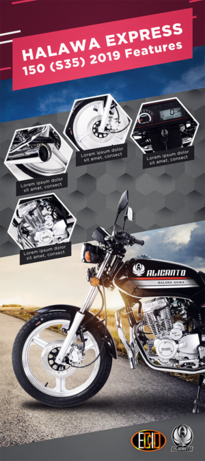 New Motorcycle Model (Express 2019) Poster Design with highlighted features. | Poster Design by OzgurCapci