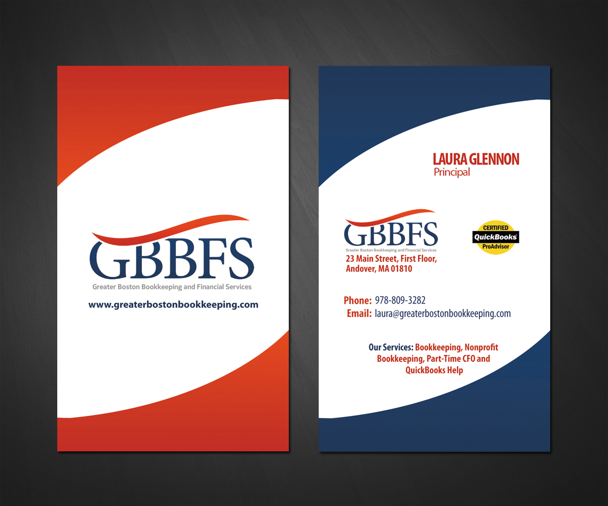 Visitenkarten-Design von Sarah Haroon für Greater Boston Bookkeeping and Financial Services | Design #2937081