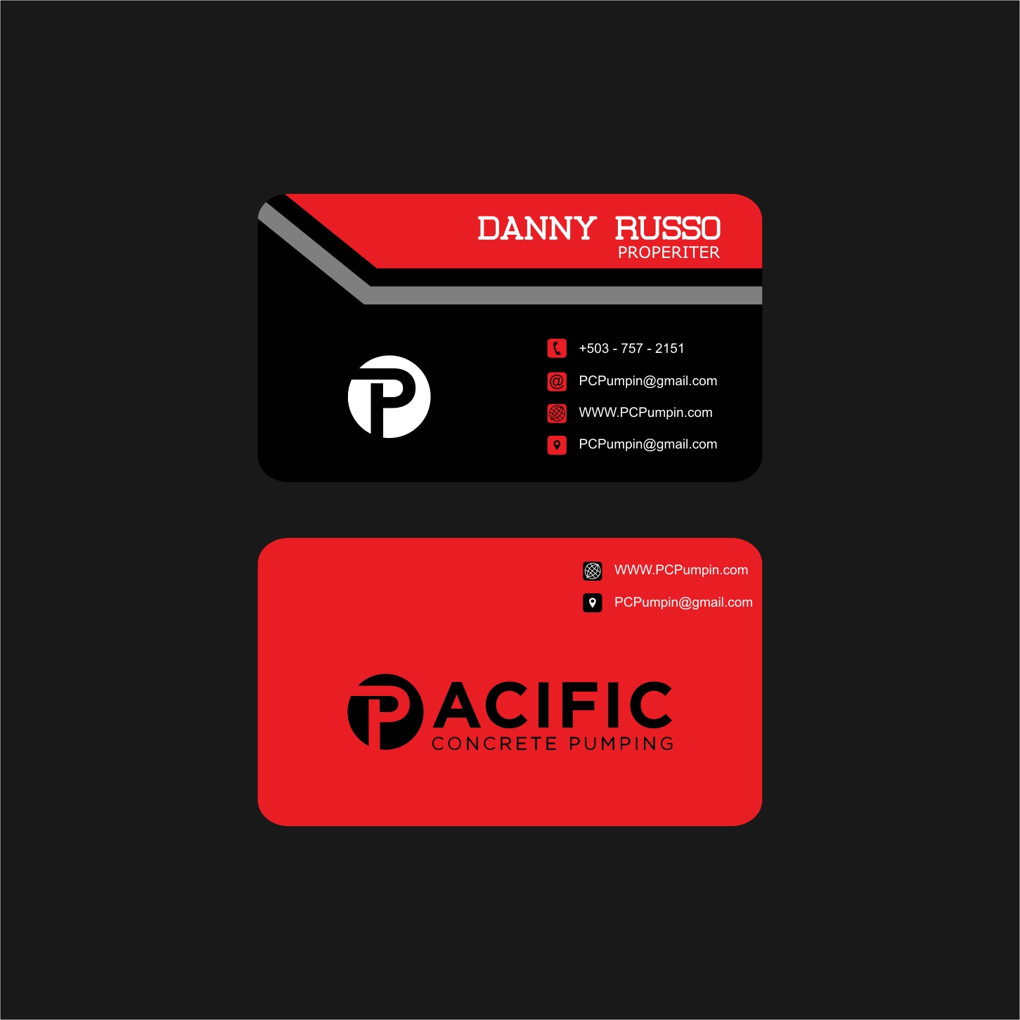 Diseño de Tarjeta de Presentación por saimfaras para Pacific concrete pumping | Diseño #20385207