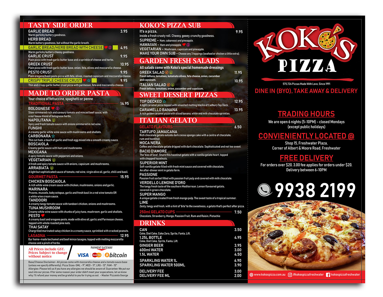 Menu Design by Fine Graphics House for Koko's Pizza | Design #20349564