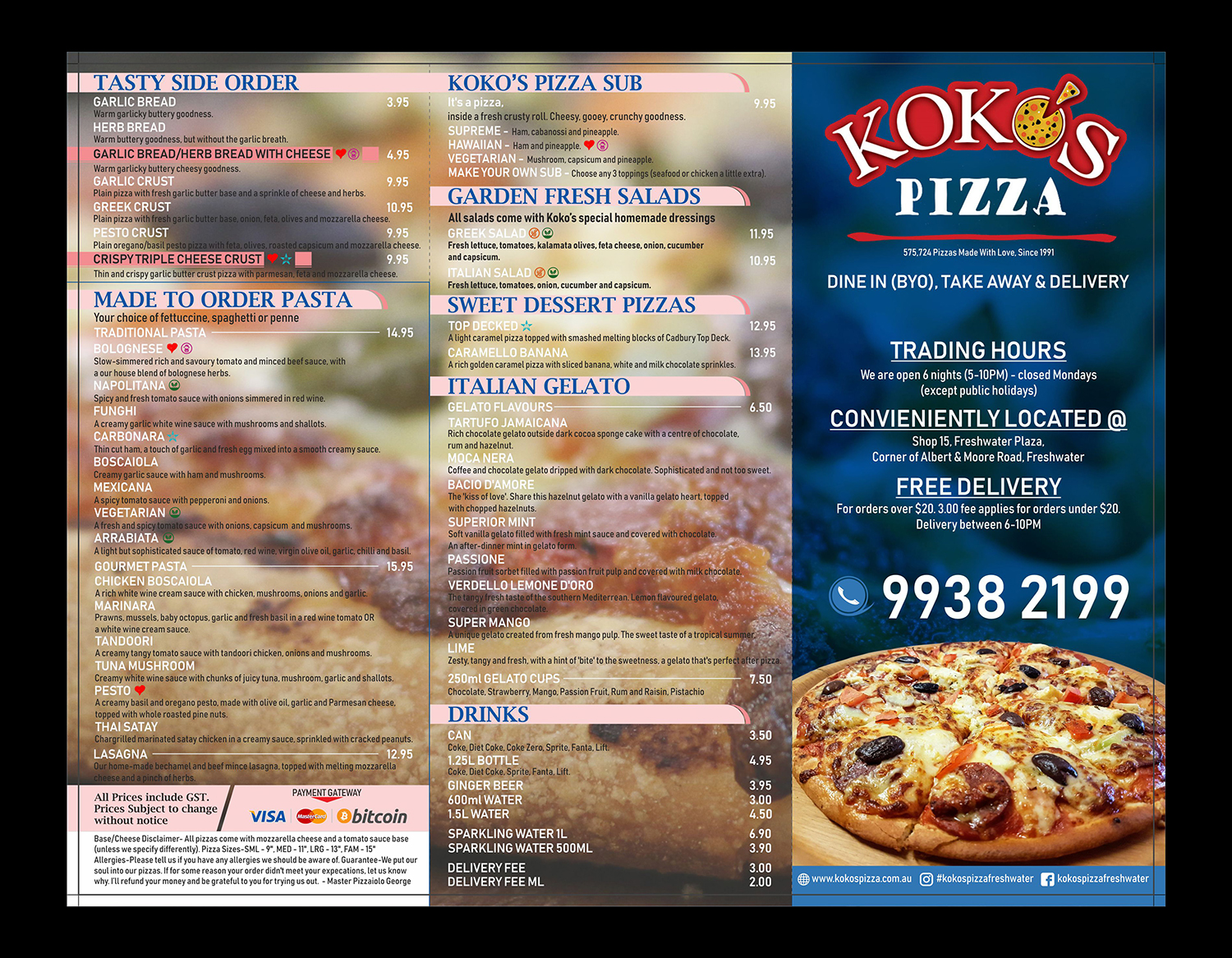 Design de Menu par Fine Graphics House pour Koko's Pizza | Design #20379091