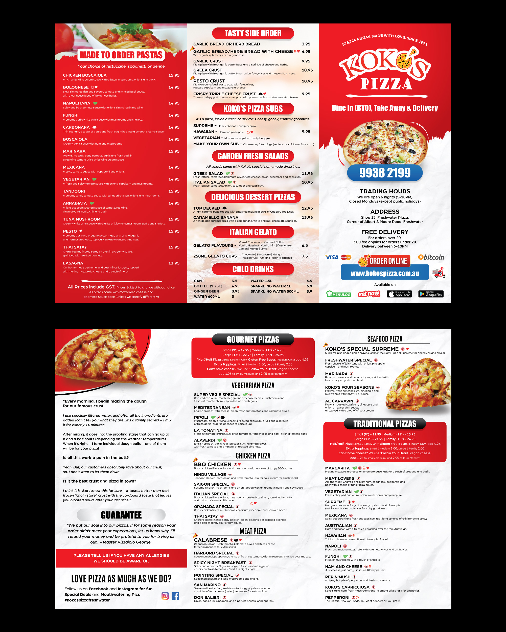 Menü-Design von vcreatived für Koko's Pizza | Design #20330802