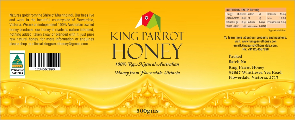 Label Design by Ramaling Belkote for King Parrot Honey | Design #20446185