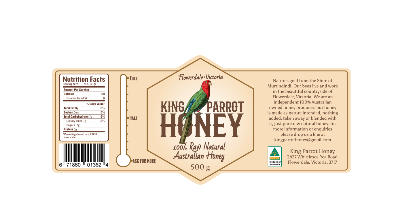 Label Design by Giovanni for King Parrot Honey | Design #20442874