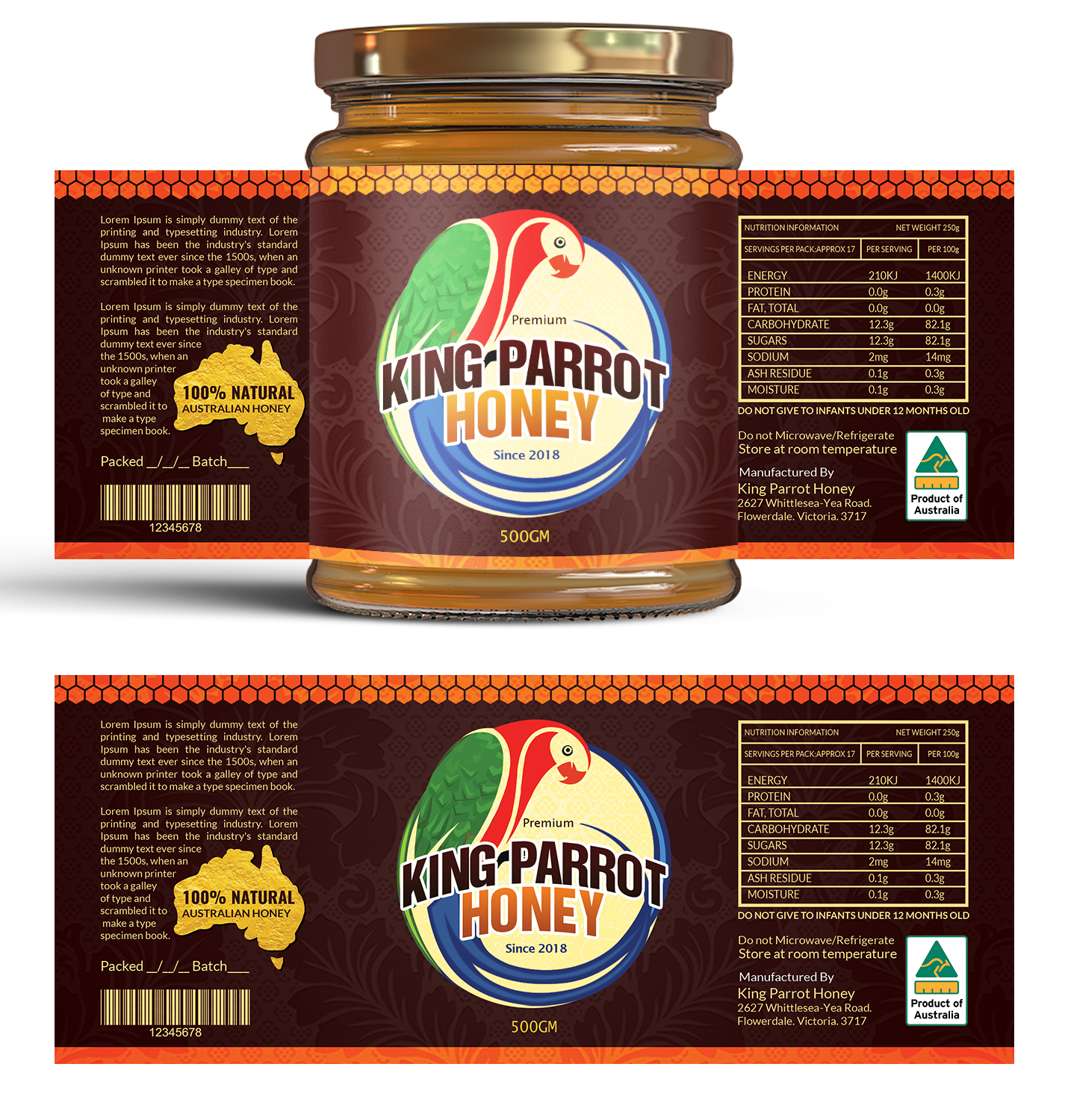 Label Design by SAI DESIGNS for King Parrot Honey | Design #20462540
