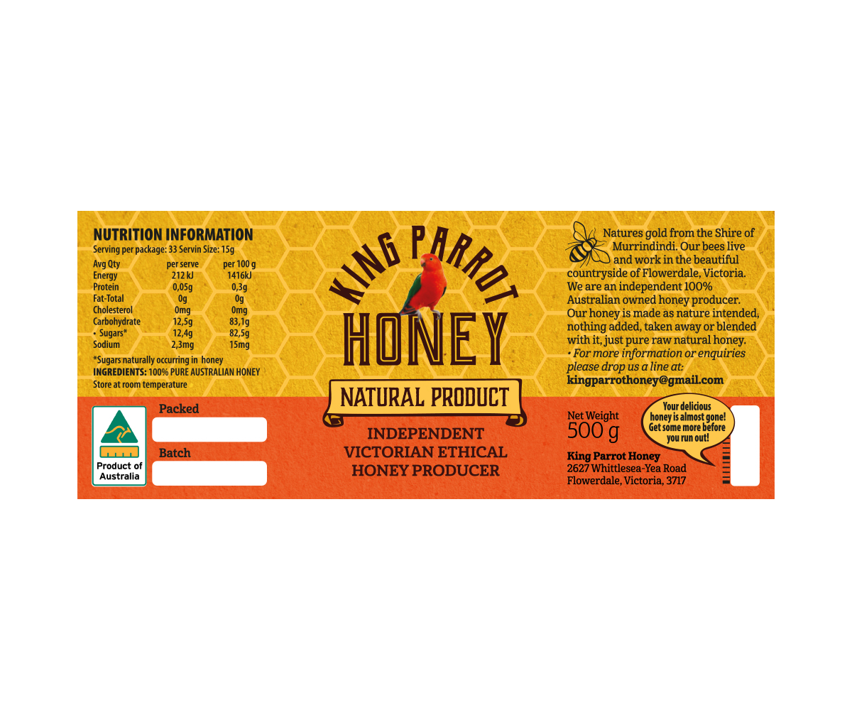 Label Design by Super Sweet Design for King Parrot Honey | Design #20446409