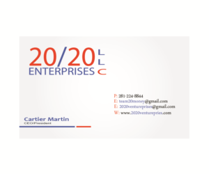 Diseño de Tarjeta de Presentación por HAKIMA 2 para 20/20 Enterprises LLC., | Diseño #20467583