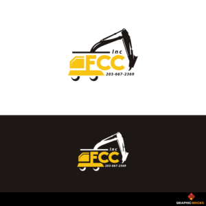 Would like the Company name, FCC., Inc in slanted, block yellow letters with a white background. Also the phone # 203-667-2369. | Logo Design by Graphic Bricks