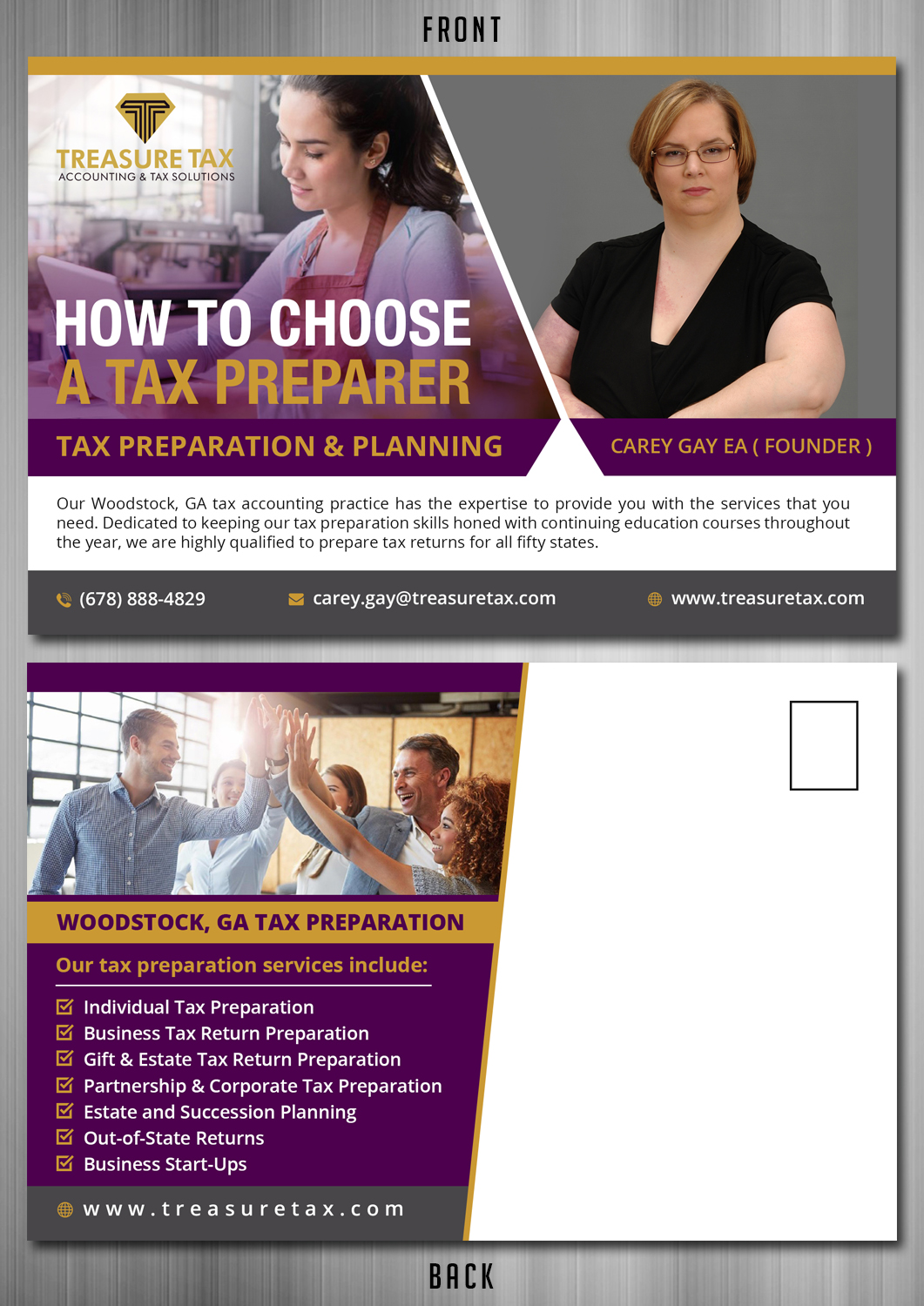 Diseño de Postal por TSU Creations para Treasure Tax, LLC | Diseño #20514385