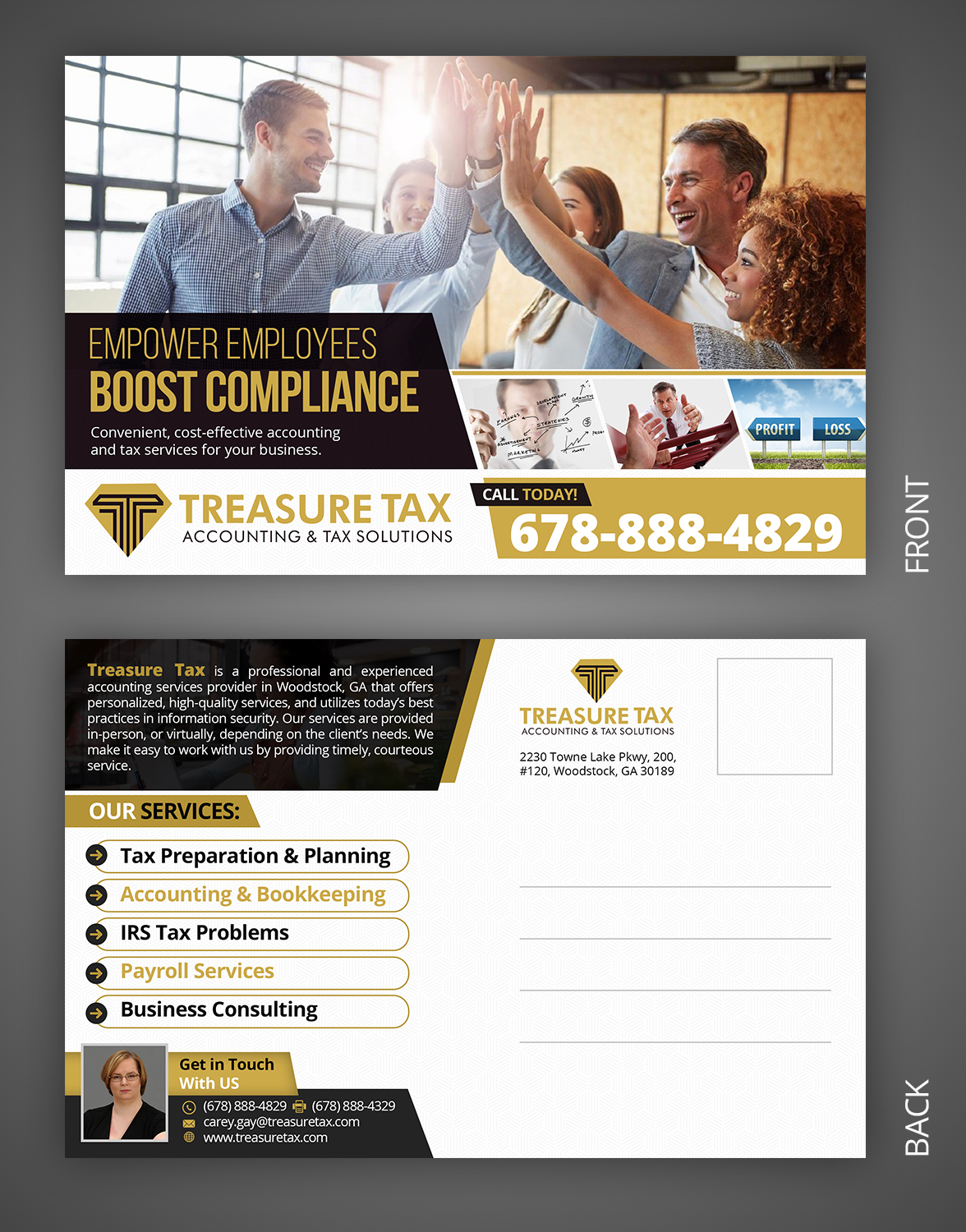Postcard Design by SAI DESIGNS for Treasure Tax, LLC | Design #20501833
