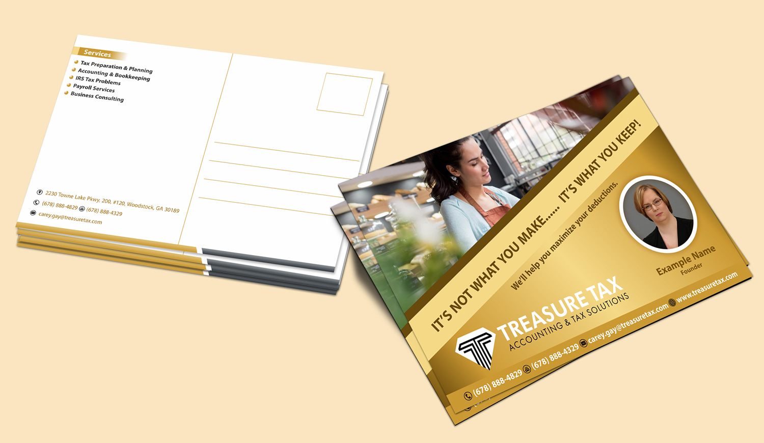 Postcard Design by Petter Goms for Treasure Tax, LLC | Design #20538540