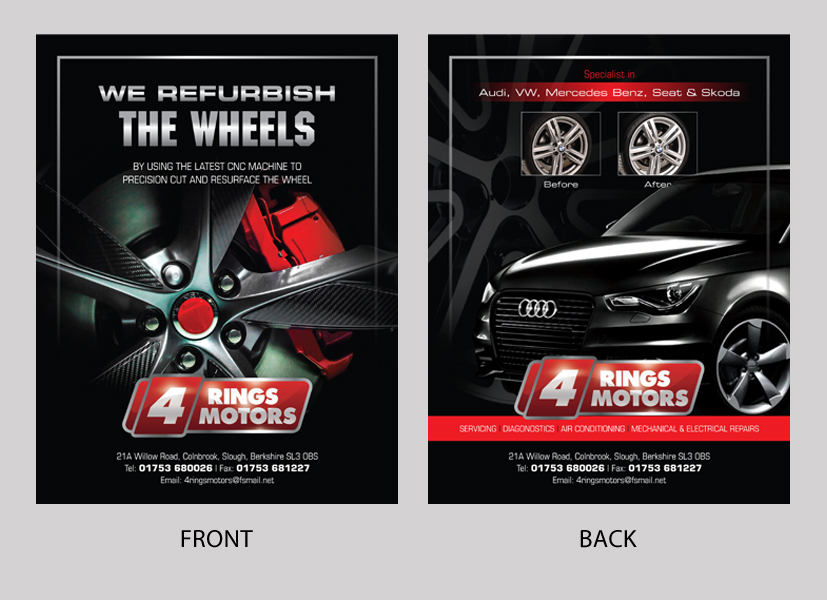 Flyer Design by decorusads for 4 Rings Motors | Design #20635442