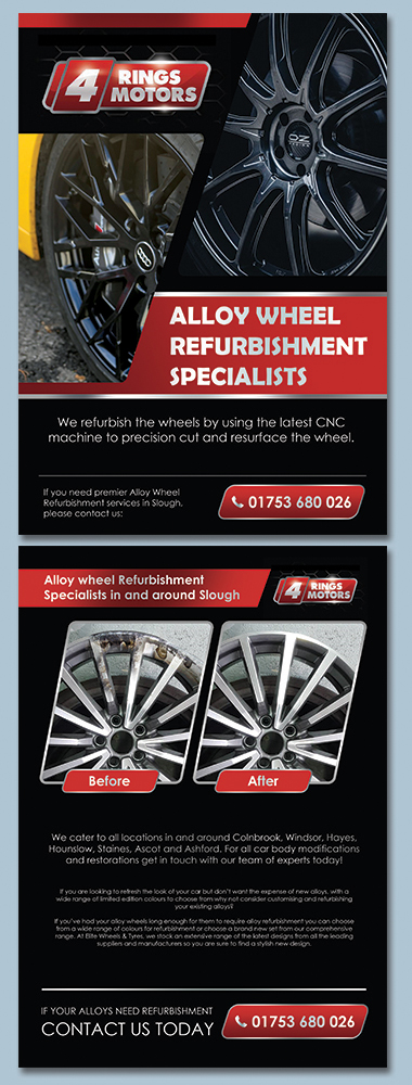 Flyer Design by BLUE WINGS for 4 Rings Motors | Design #20628319