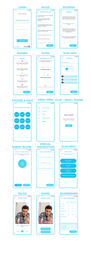 App to track miniature golf scores and provides clues to puzzles (Alice in Wonderland) | Diseño de aplicación (App) por 5SD solutions