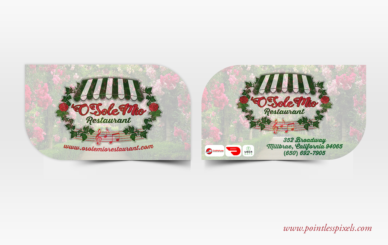 Business Card Design by Pointless Pixels India for O'Sole Mio Restaurant | Design #20675865