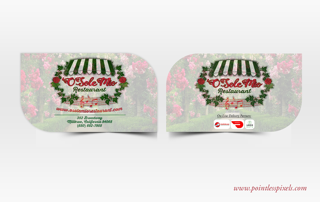 Diseño de Tarjeta de Presentación por Pointless Pixels India para O'Sole Mio Restaurant | Diseño #20675953