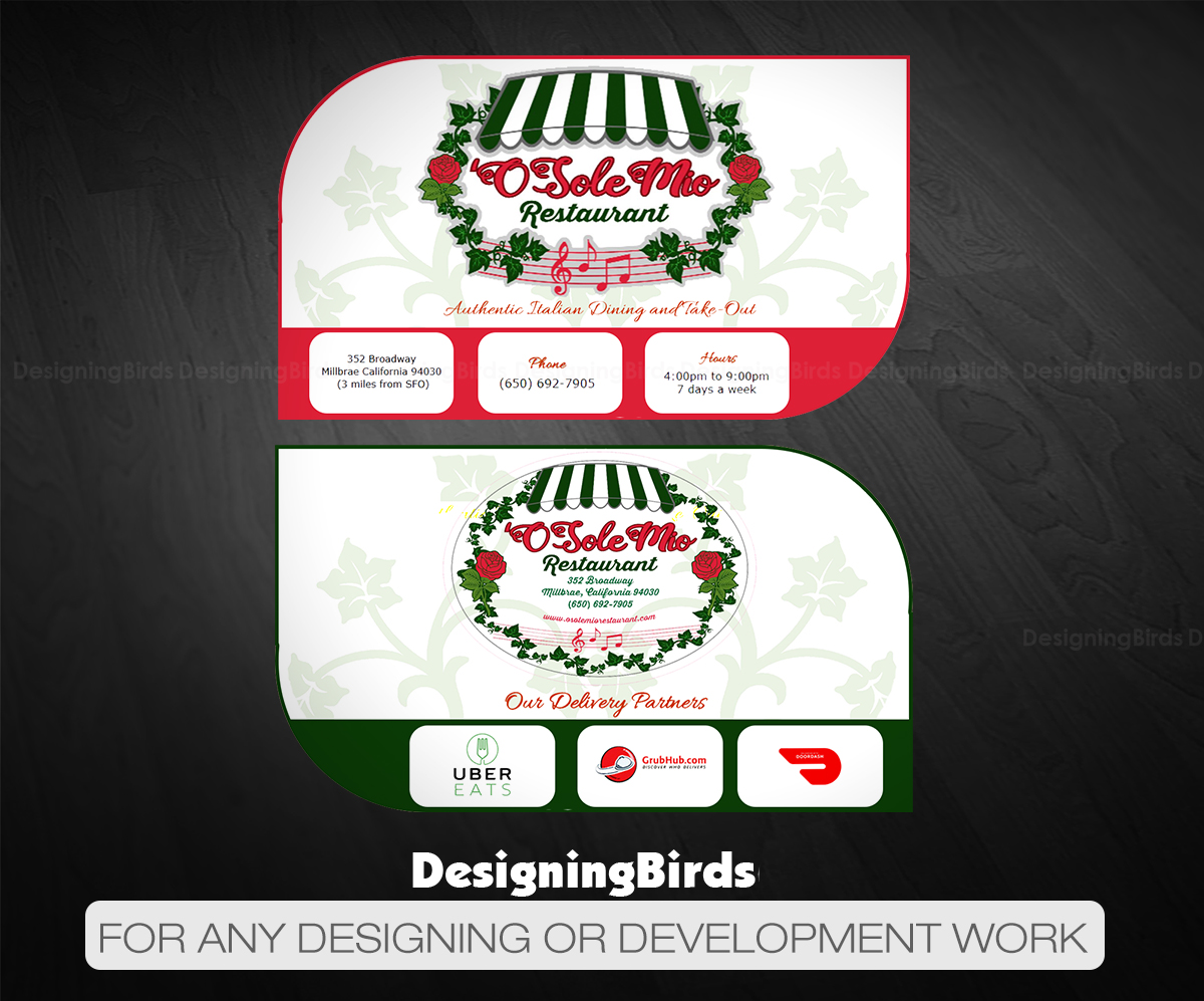 Business Card Design by Designing Birds for O'Sole Mio Restaurant | Design #20678177