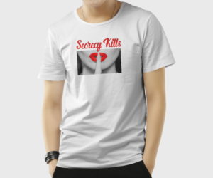 I need a t-shirt design that says (Secrecy Kills) in cursive with a picture of index finger held ... | Diseño de Camiseta por el_shekoo7