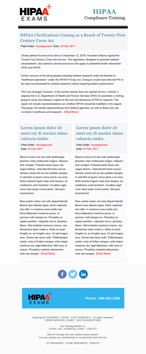 Email Marketing Design by Expert Designer for HIPAA Exams | Design #20737402
