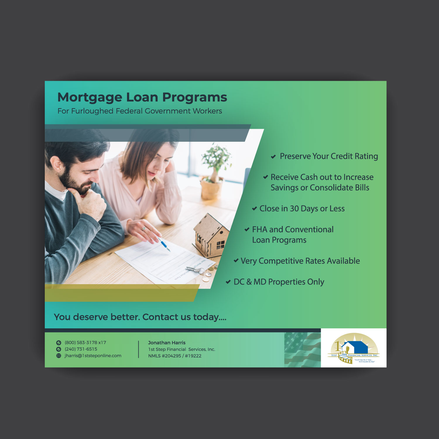 Flyer-Design von Louie Fuentes | Manobo Graphic Design Services für 1st Step Financial Services, Inc. | Design #20807498
