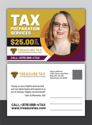 Postcard Design by Deziners Zone for Treasure Tax, LLC | Design: #20881255
