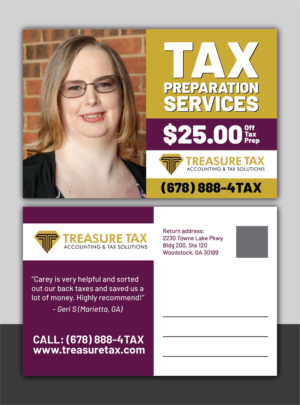 Postcard Design by Deziners Zone for Treasure Tax, LLC | Design: #20881256