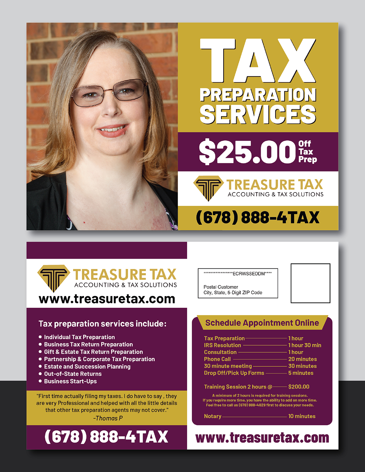 Postcard Design by Deziners Zone for Treasure Tax, LLC | Design #20922682