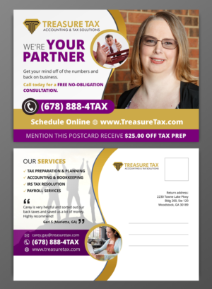 Postcard Design by OwnDesign for Treasure Tax, LLC | Design: #20871034