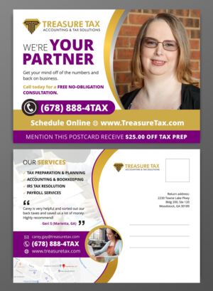 Postkarten-Design von OwnDesign für Treasure Tax, LLC | Design #20930452