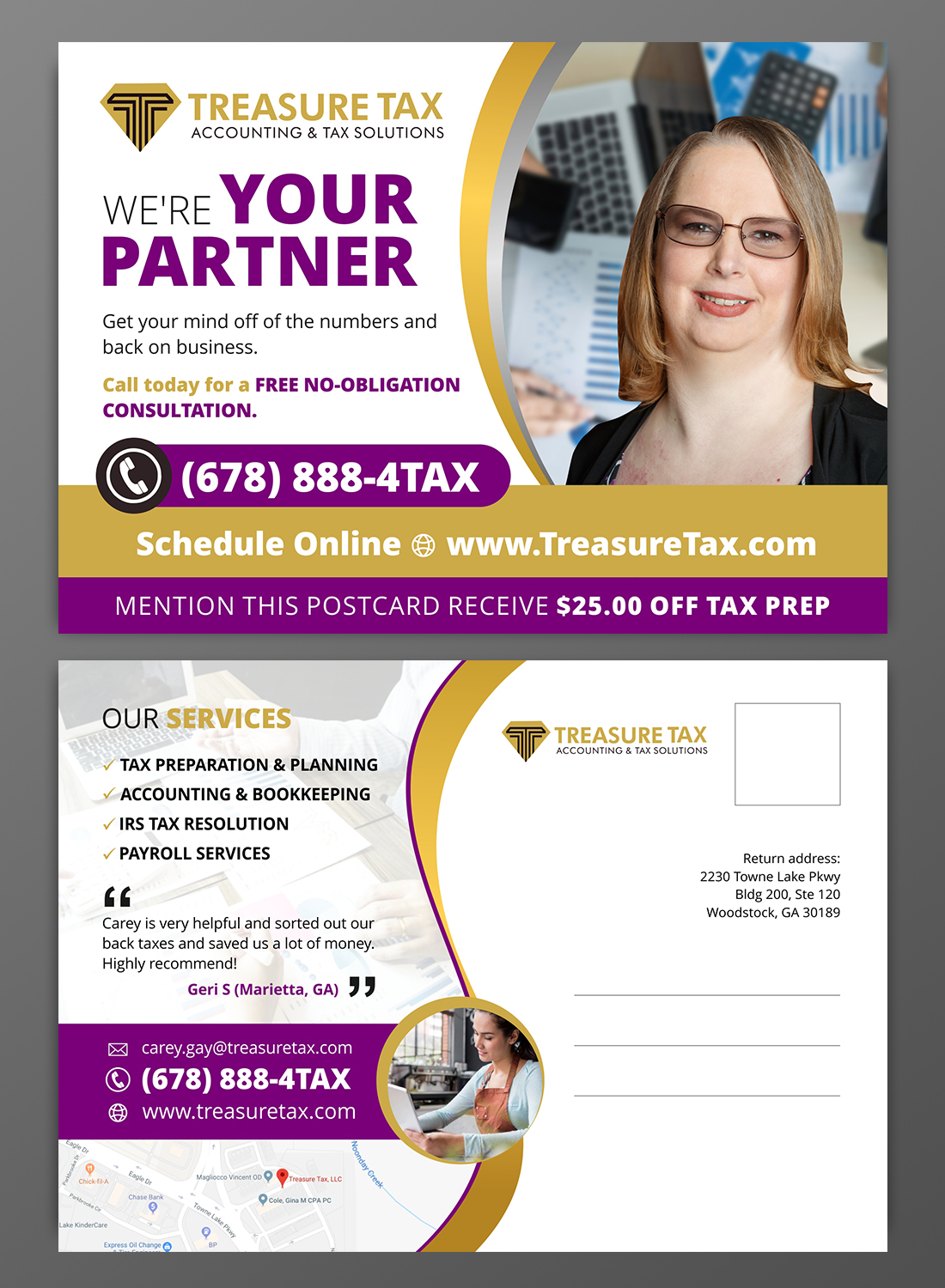 Postcard Design by OwnDesign for Treasure Tax, LLC | Design #20930453