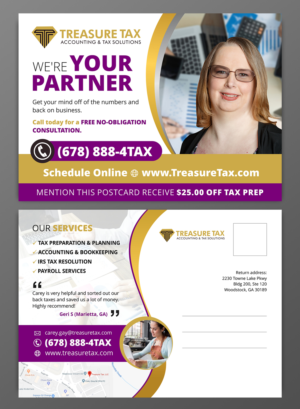 Postcard Design by OwnDesign for Treasure Tax, LLC | Design: #20930453