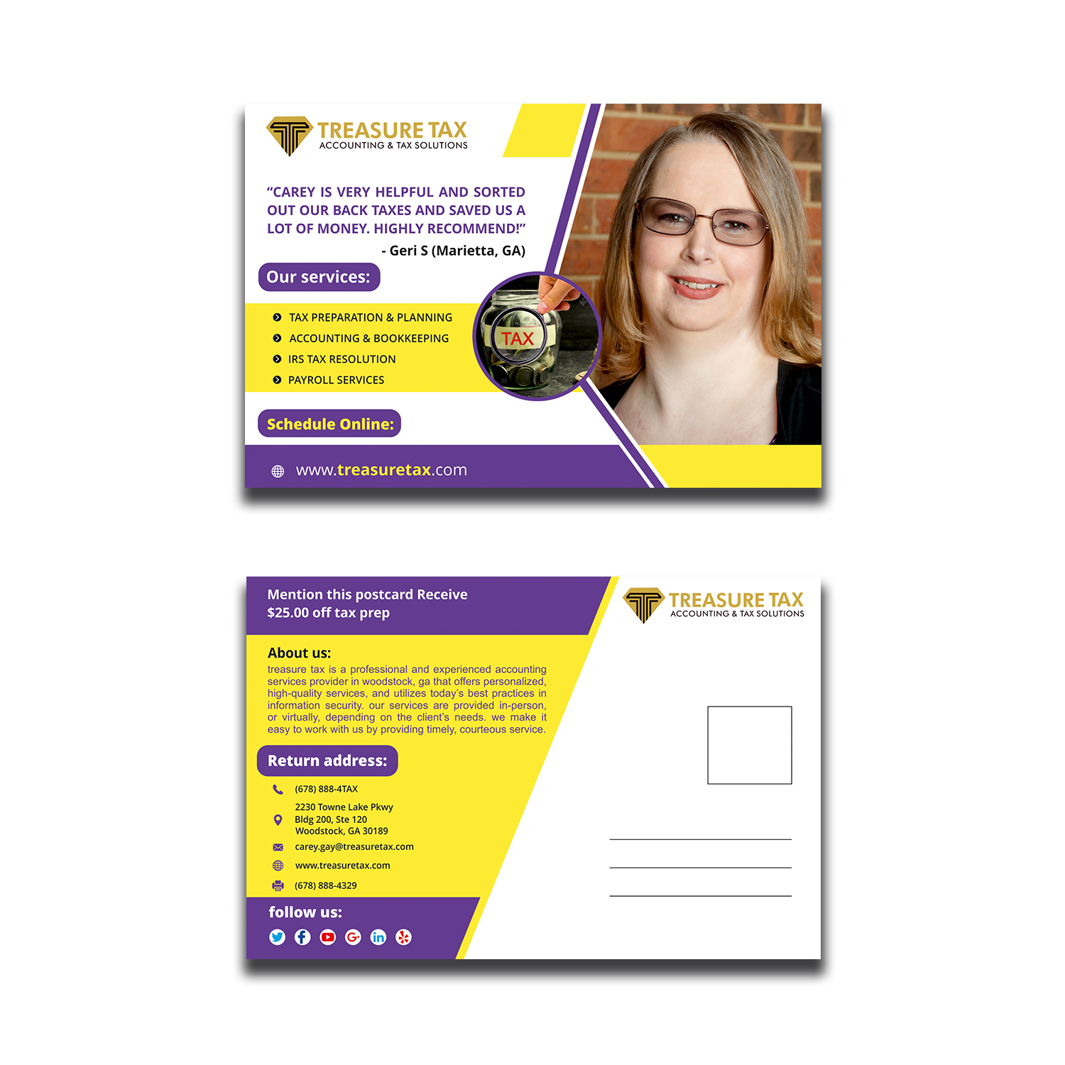 Postcard Design by ecorokerz for Treasure Tax, LLC | Design #20878170