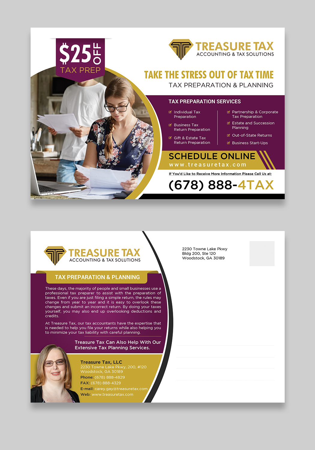 Postcard Design by SWASTIK for Treasure Tax, LLC | Design #20927879